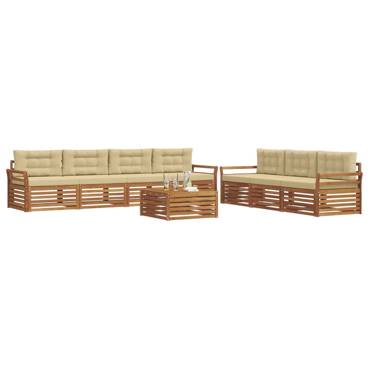 Set di divani da esterno con cuscino 8 pcs Naturale e Beige | homemem39