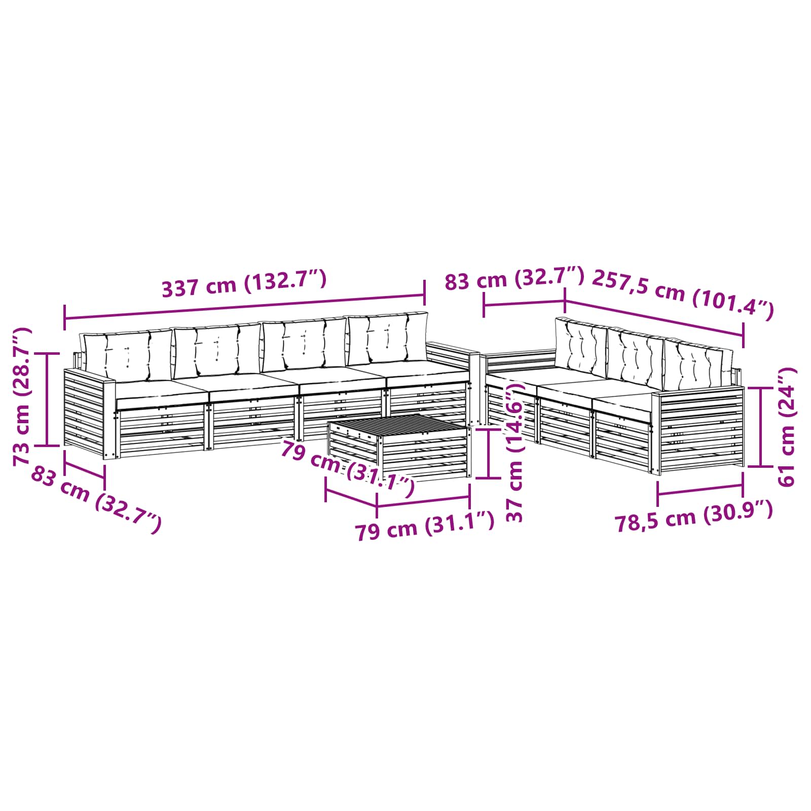 Set di divani da esterno con cuscino 8 pcs Naturale e Antracite | homemem39