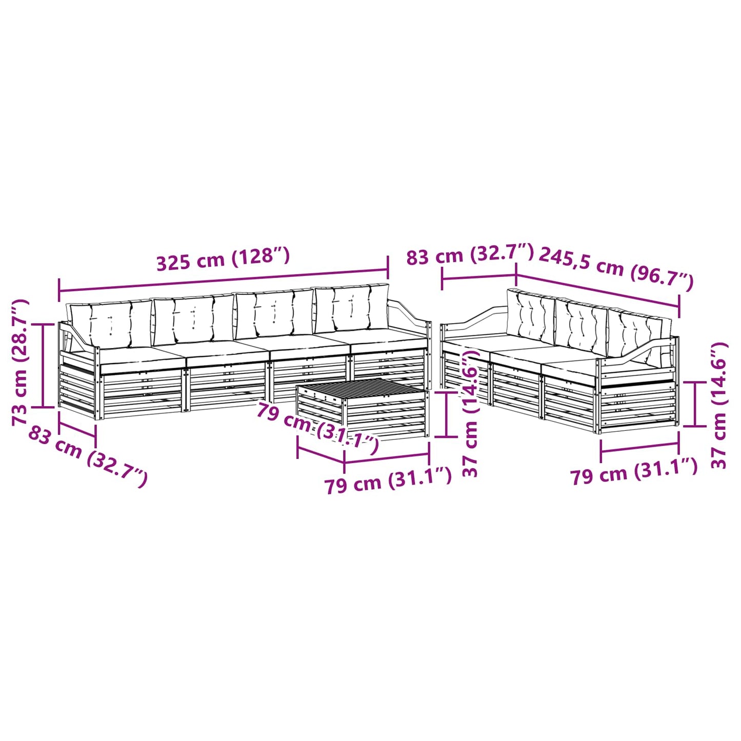 Set di divani da esterno con cuscino 8 pcs Naturale e Crema | homemem39