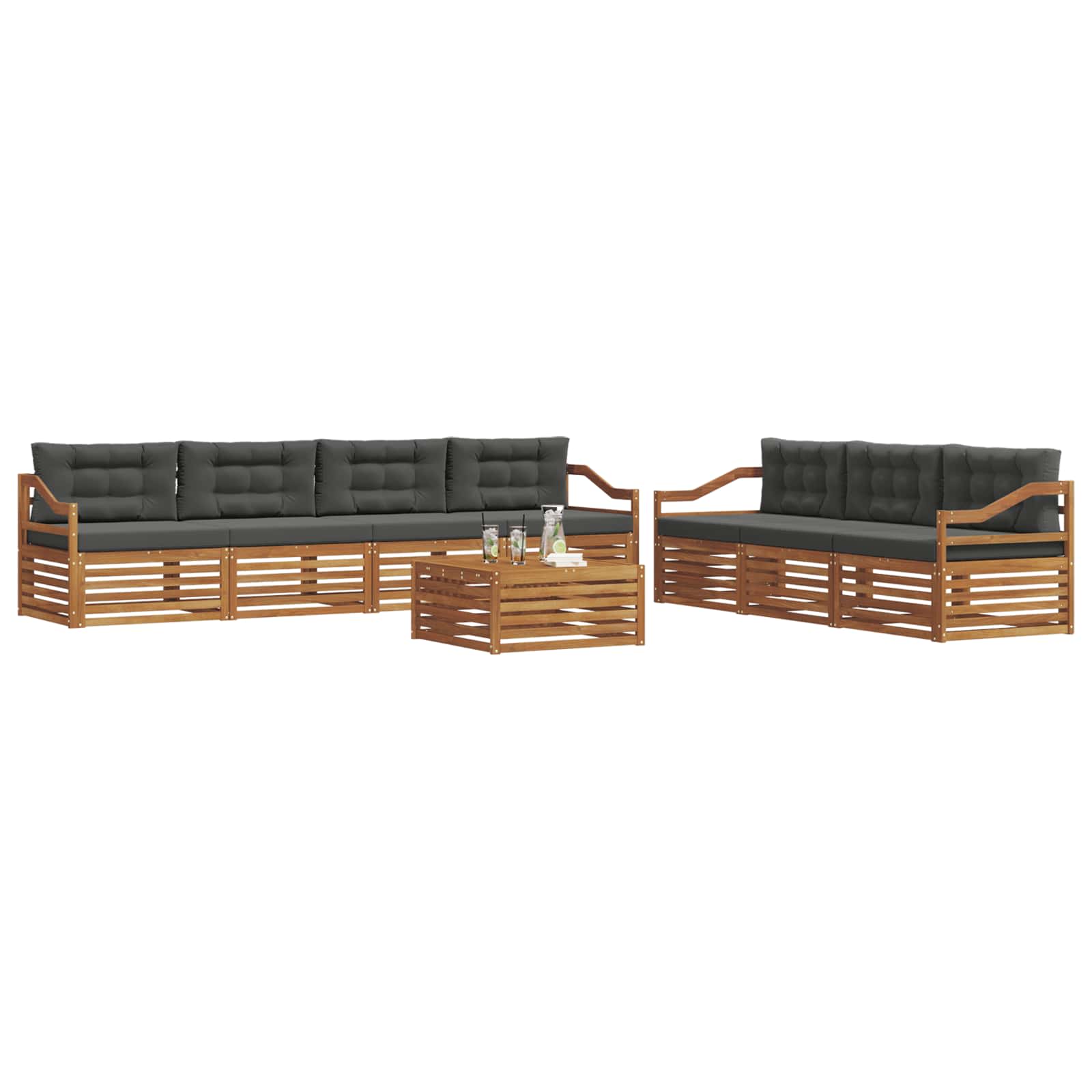 Set di divani da esterno con cuscino 8 pcs Naturale e Antracite | homemem39