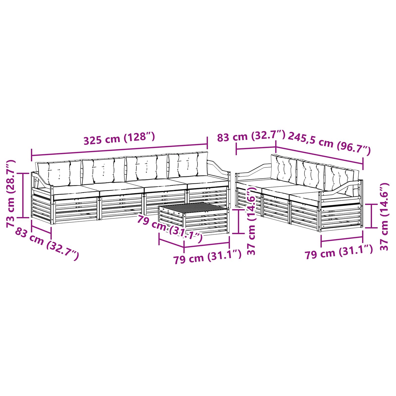 Set di divani da esterno con cuscino 8 pcs Naturale e Antracite | homemem39