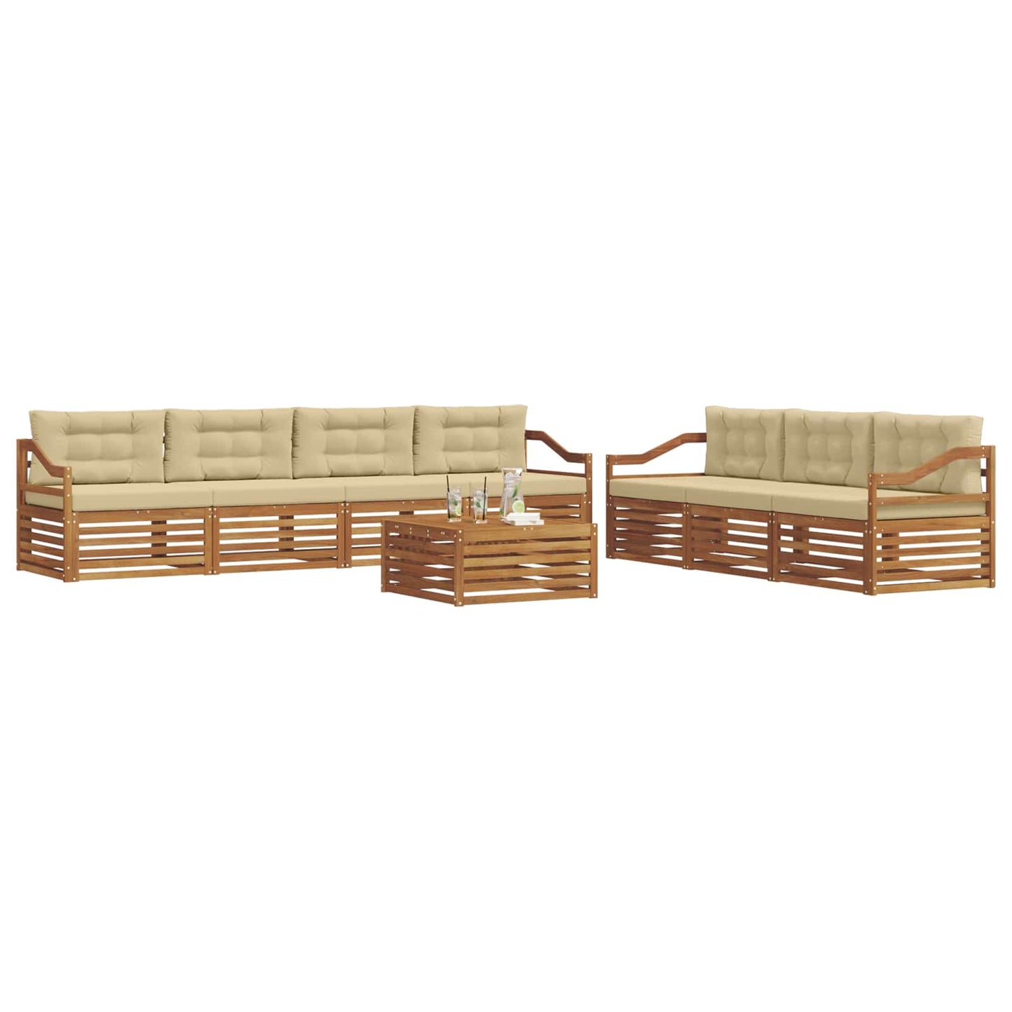 Set di divani da esterno con cuscino 8 pcs Naturale e Beige | homemem39