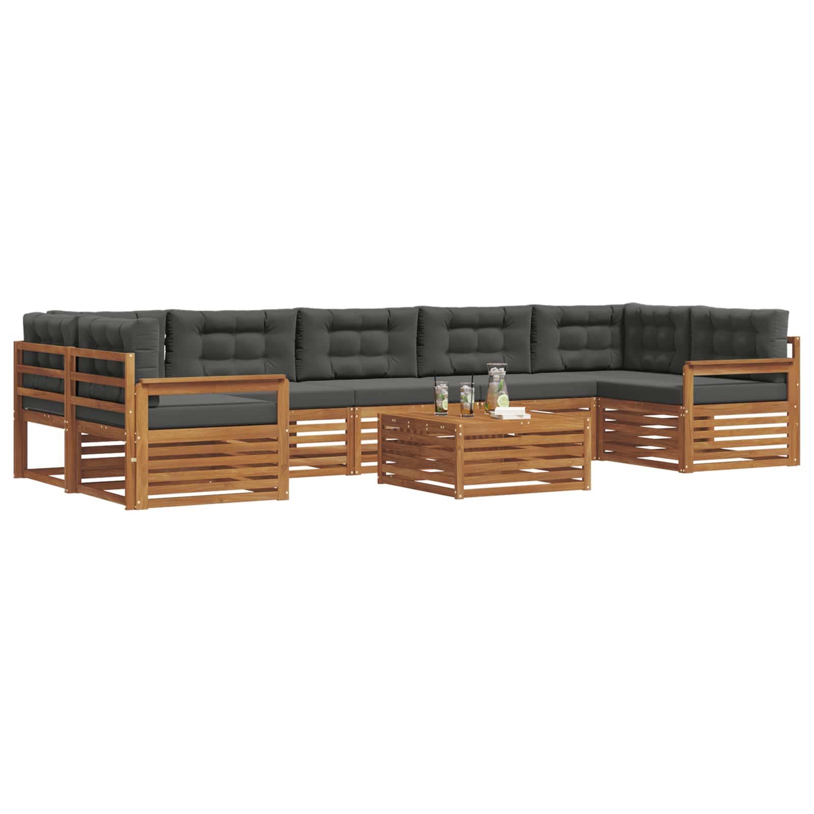 Set di divani da esterno con cuscino 8 pcs Naturale e Antracite | homemem39