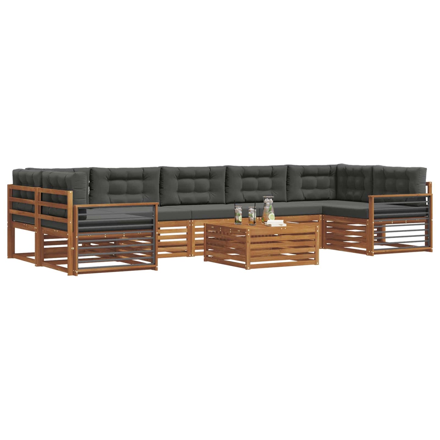 Set di divani da esterno con cuscino 8 pcs Naturale e Antracite | homemem39