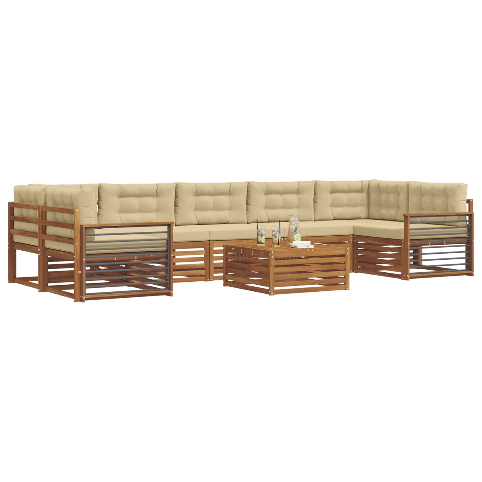 Set di divani da esterno con cuscino 8 pcs Naturale e Beige | homemem39