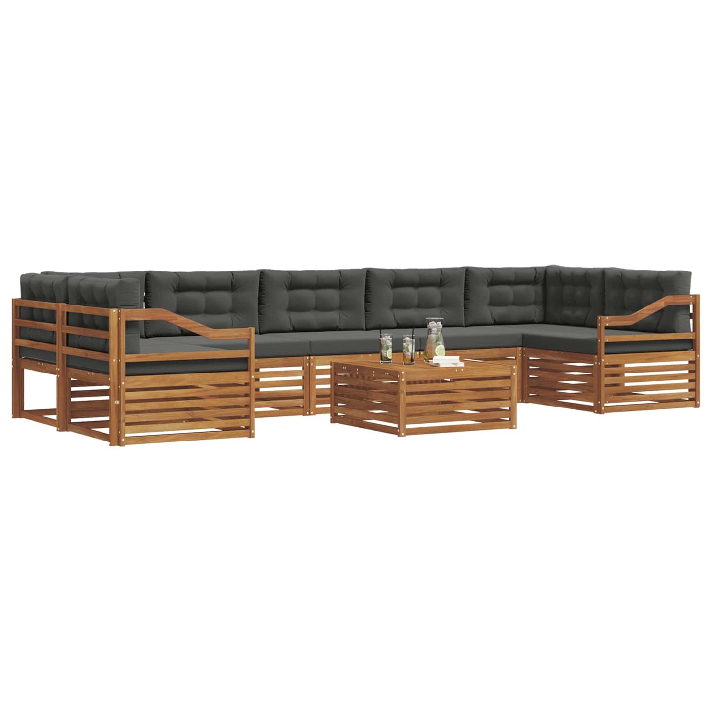 Set di divani da esterno con cuscino 8 pcs Naturale e Antracite | homemem39
