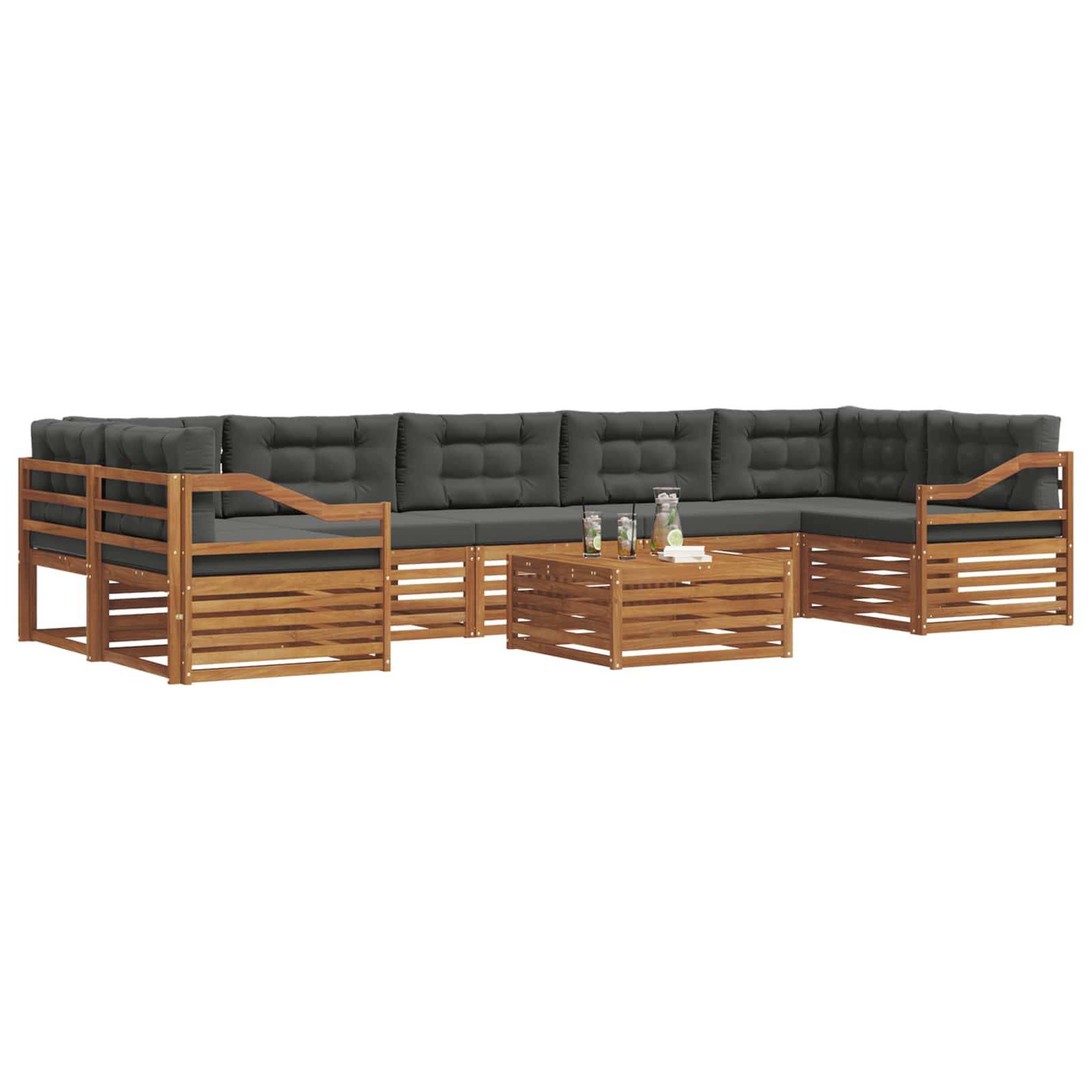 Set di divani da esterno con cuscino 8 pcs Naturale e Antracite | homemem39