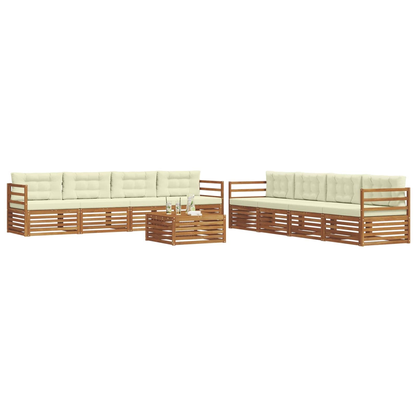 Set di divani da esterno con cuscino 9 pcs Naturale e Crema | homemem39