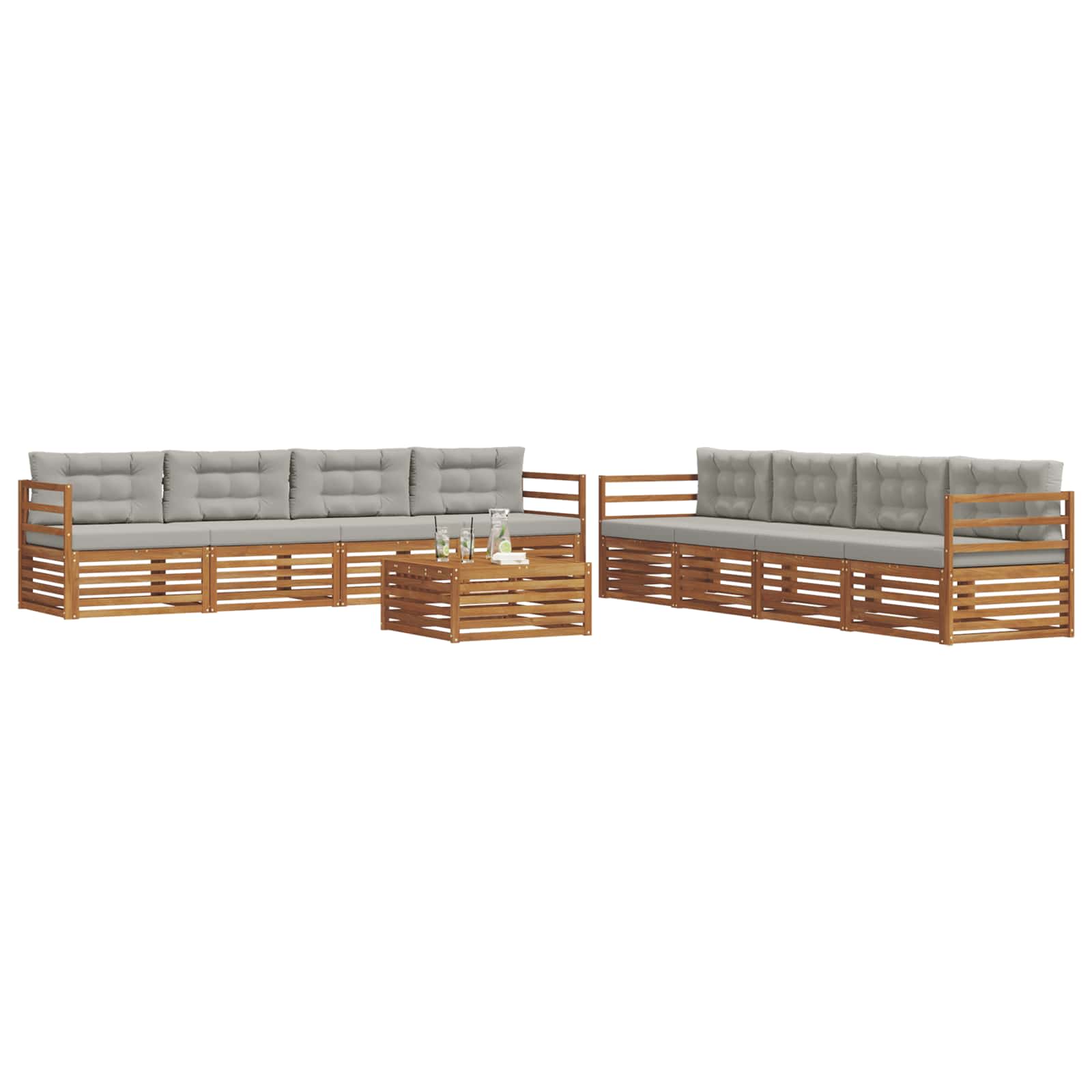 Set di divani da esterno 9 pcs Grigio Naturale e Chiaro | homemem39