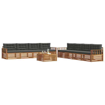 Set di divani da esterno con cuscino 9 pcs Naturale e Antracite | homemem39