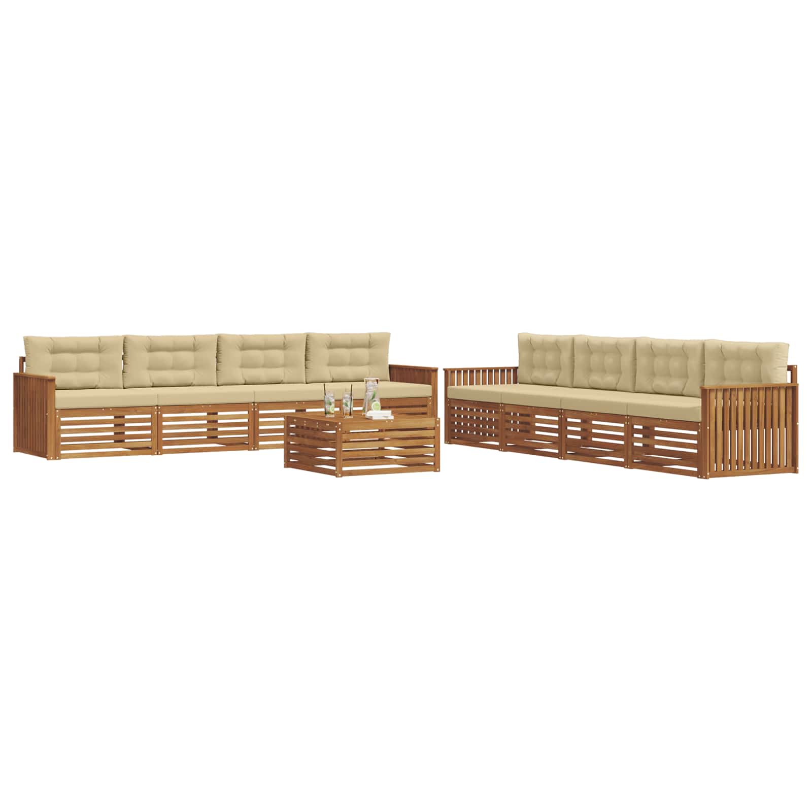 Set di divani da esterno con cuscino 9 pcs Naturale e Beige | homemem39