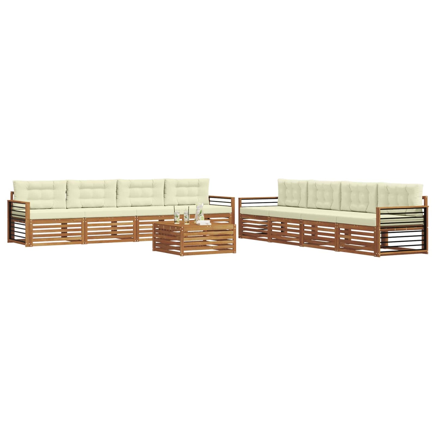 Set di divani da esterno con cuscino 9 pcs Naturale e Crema | homemem39