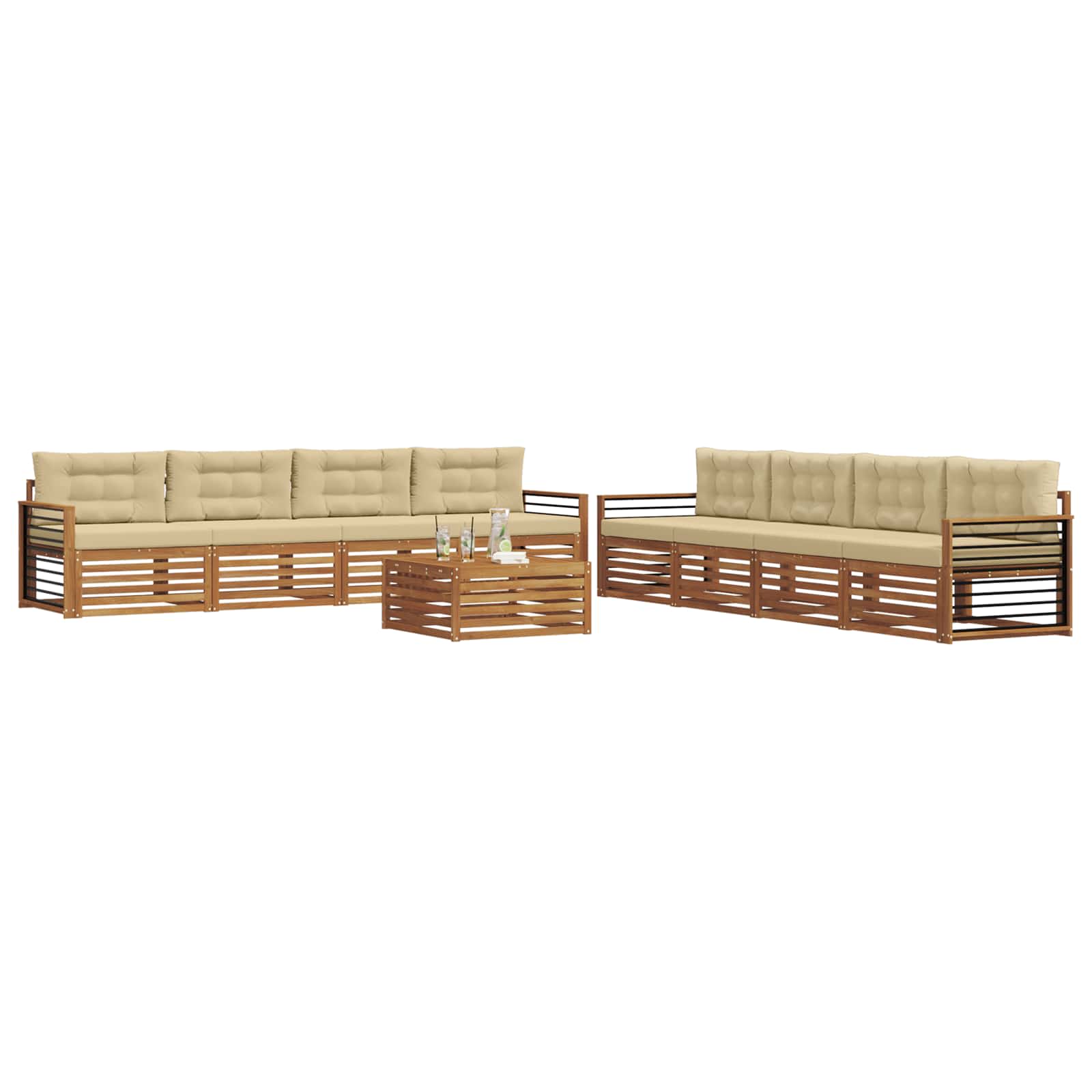 Set di divani da esterno con cuscino 9 pcs Naturale e Beige | homemem39