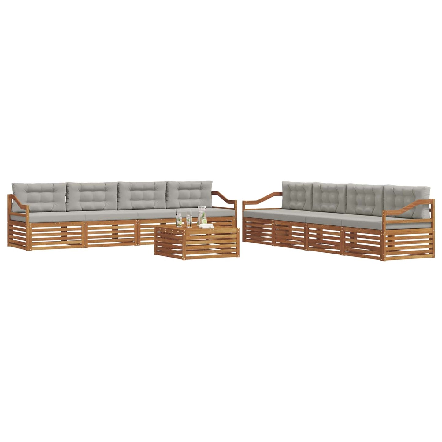 Set di divani da esterno 9 pcs Grigio Naturale e Chiaro | homemem39