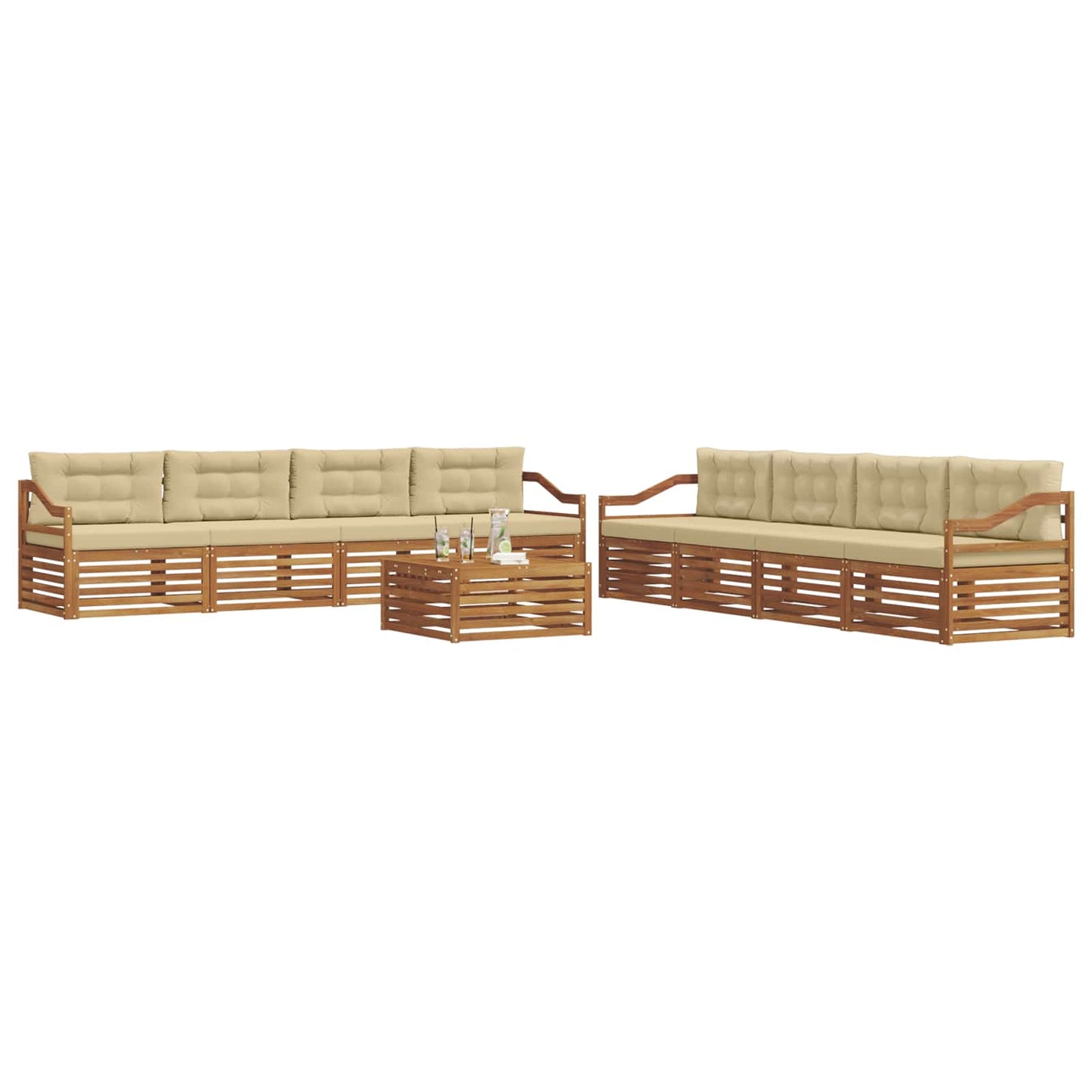 Set di divani da esterno con cuscino 9 pcs Naturale e Beige | homemem39
