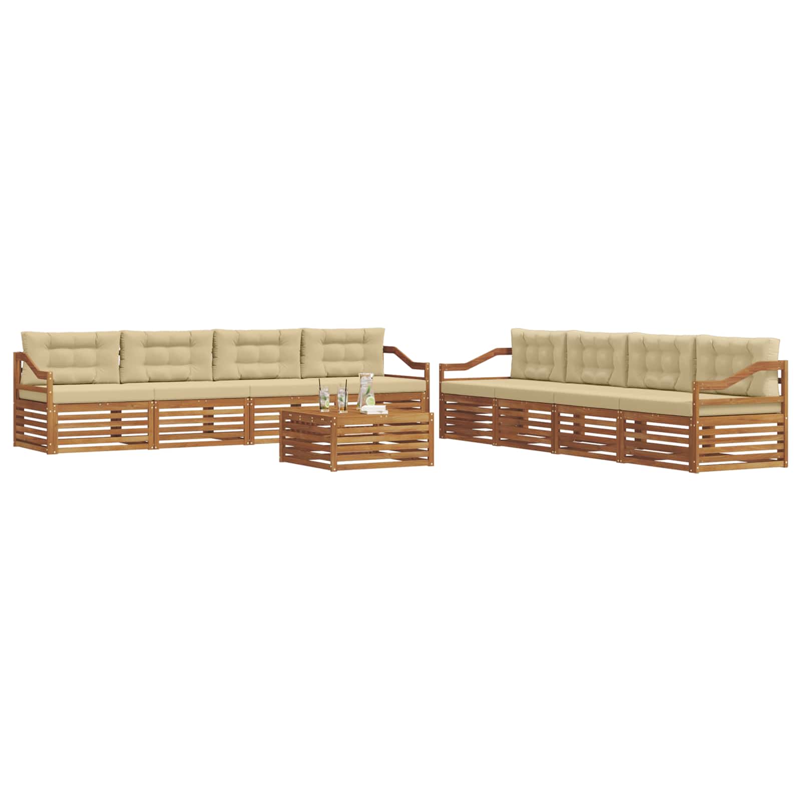 Set di divani da esterno con cuscino 9 pcs Naturale e Beige | homemem39