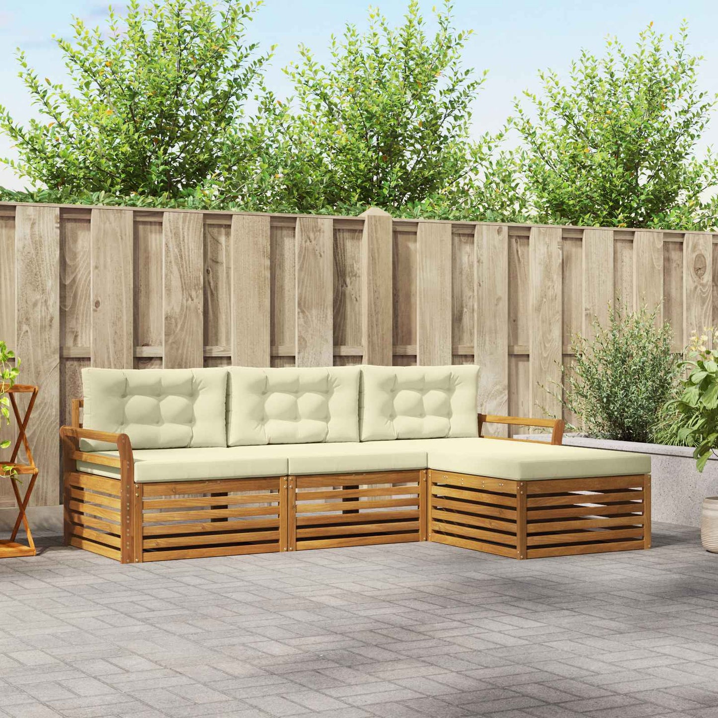 Set di divani da esterno Naturale e Crema 254 x 162,5 x 73 cm