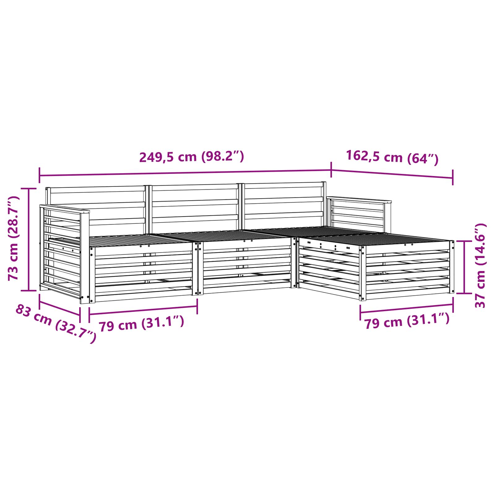Set di divani da esterno Naturale 249,5 x 162,5 x 73 cm | homemem39