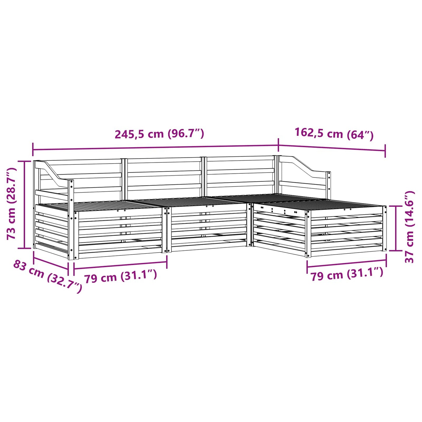 Set di divani da esterno Naturale 245,5 x 162,5 x 73 cm | homemem39