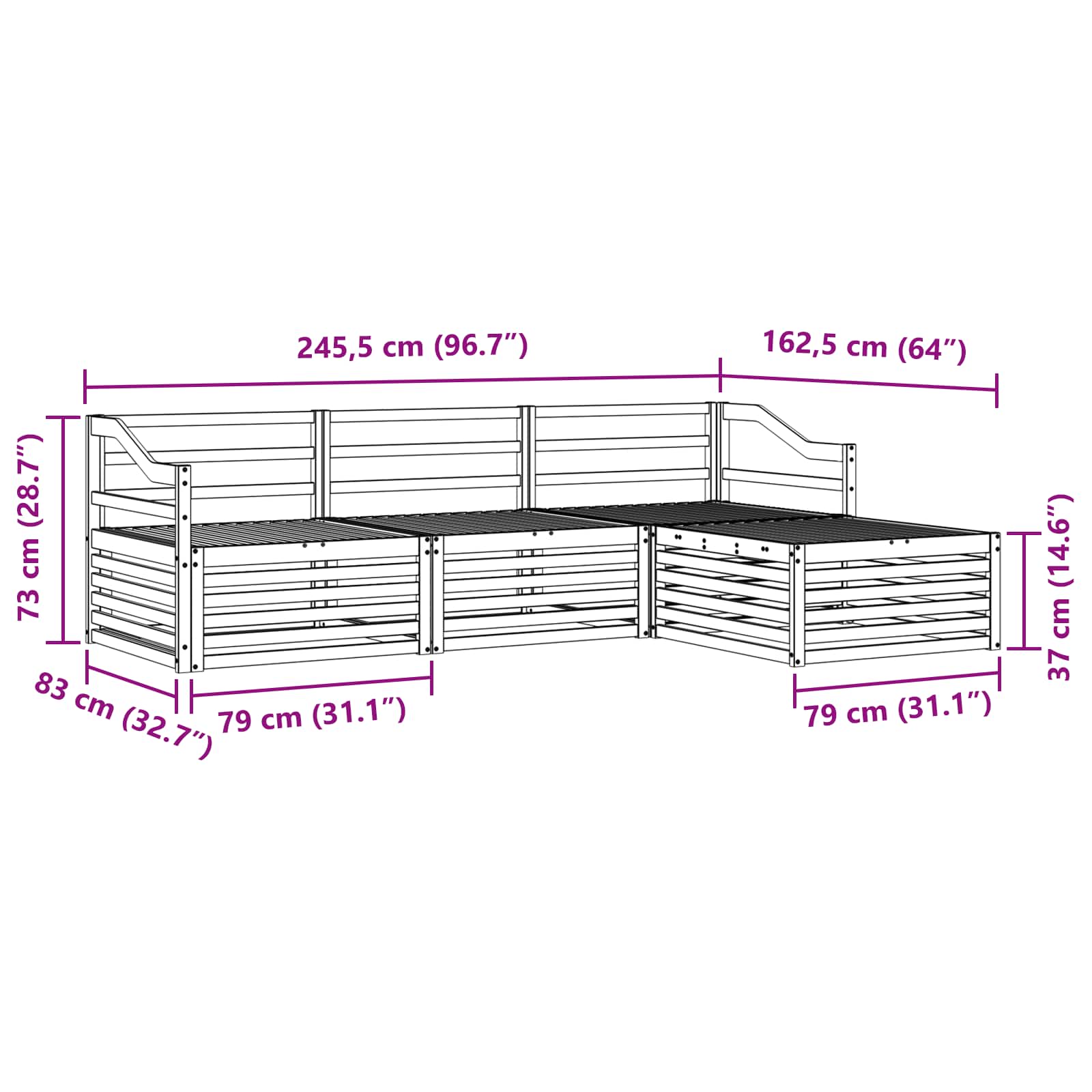 Set di divani da esterno Naturale 245,5 x 162,5 x 73 cm | homemem39