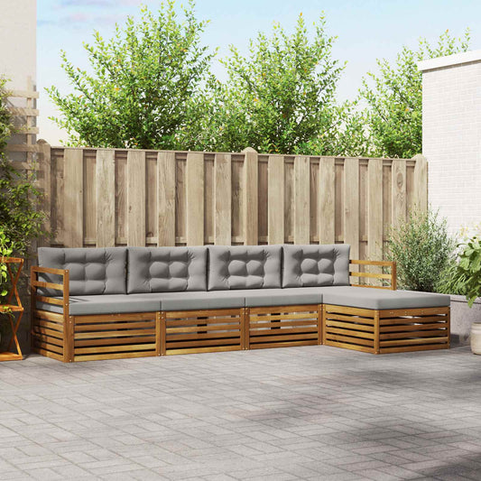 Set di divani da esterno 5 pcs Grigio Naturale e Chiaro
