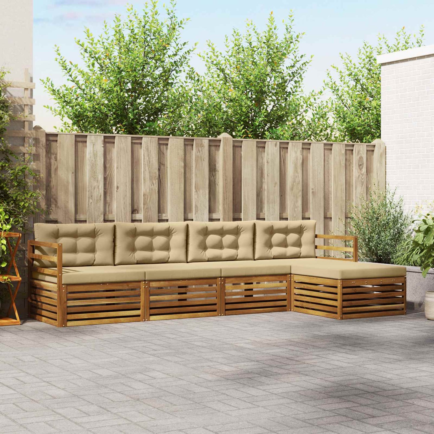 Set di divani da esterno con cuscino 5 pcs Naturale e Beige | homemem39