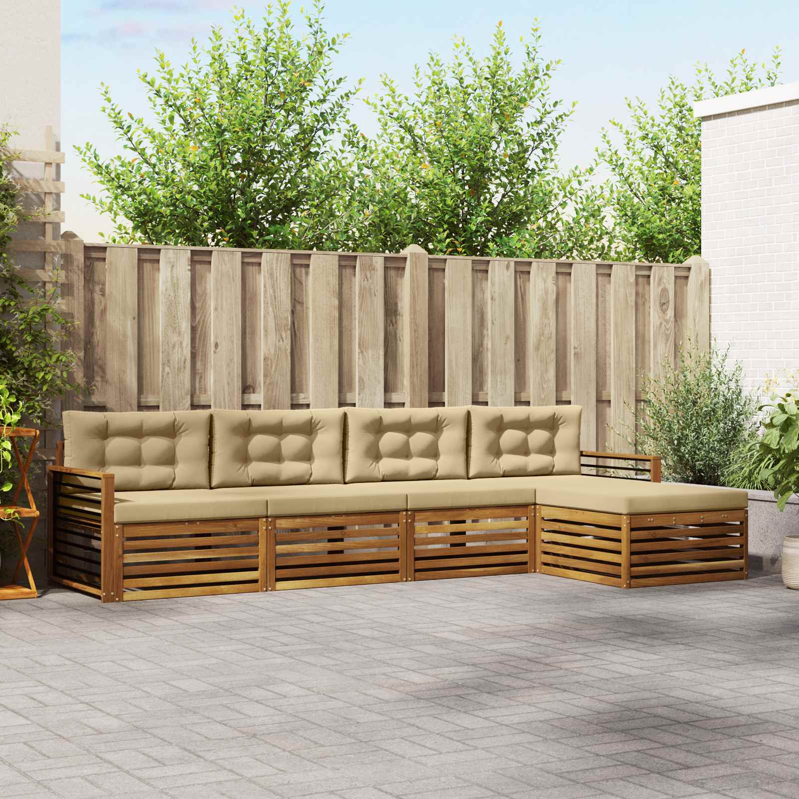 Set di divani da esterno con cuscino 5 pcs Naturale e Beige | homemem39