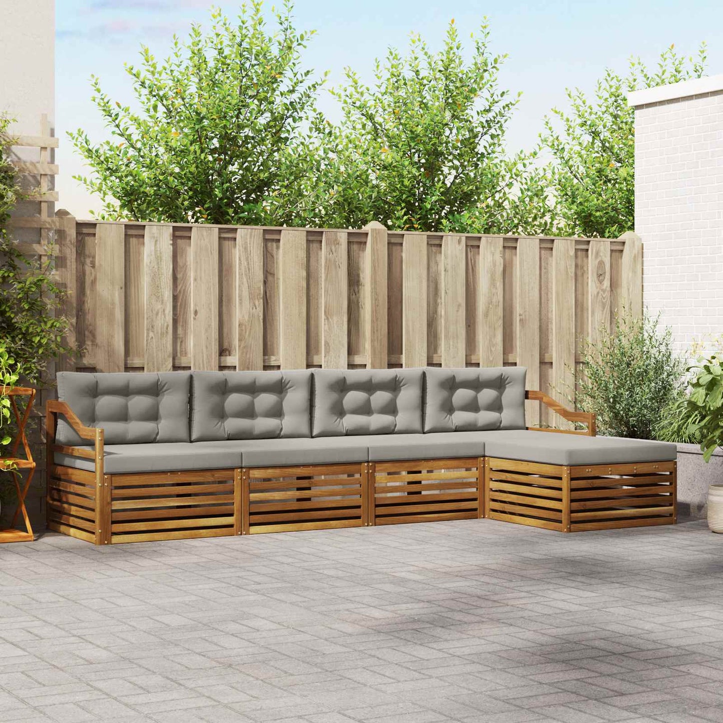 Set di divani da esterno 5 pcs Grigio Naturale e Chiaro