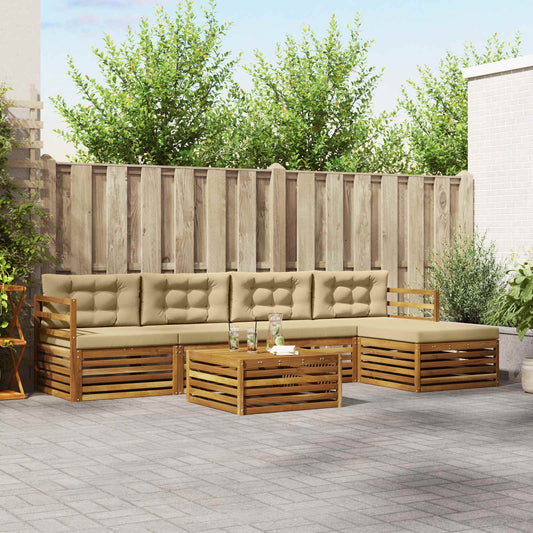 Set di divani da esterno con cuscino 6 pcs Naturale e Beige