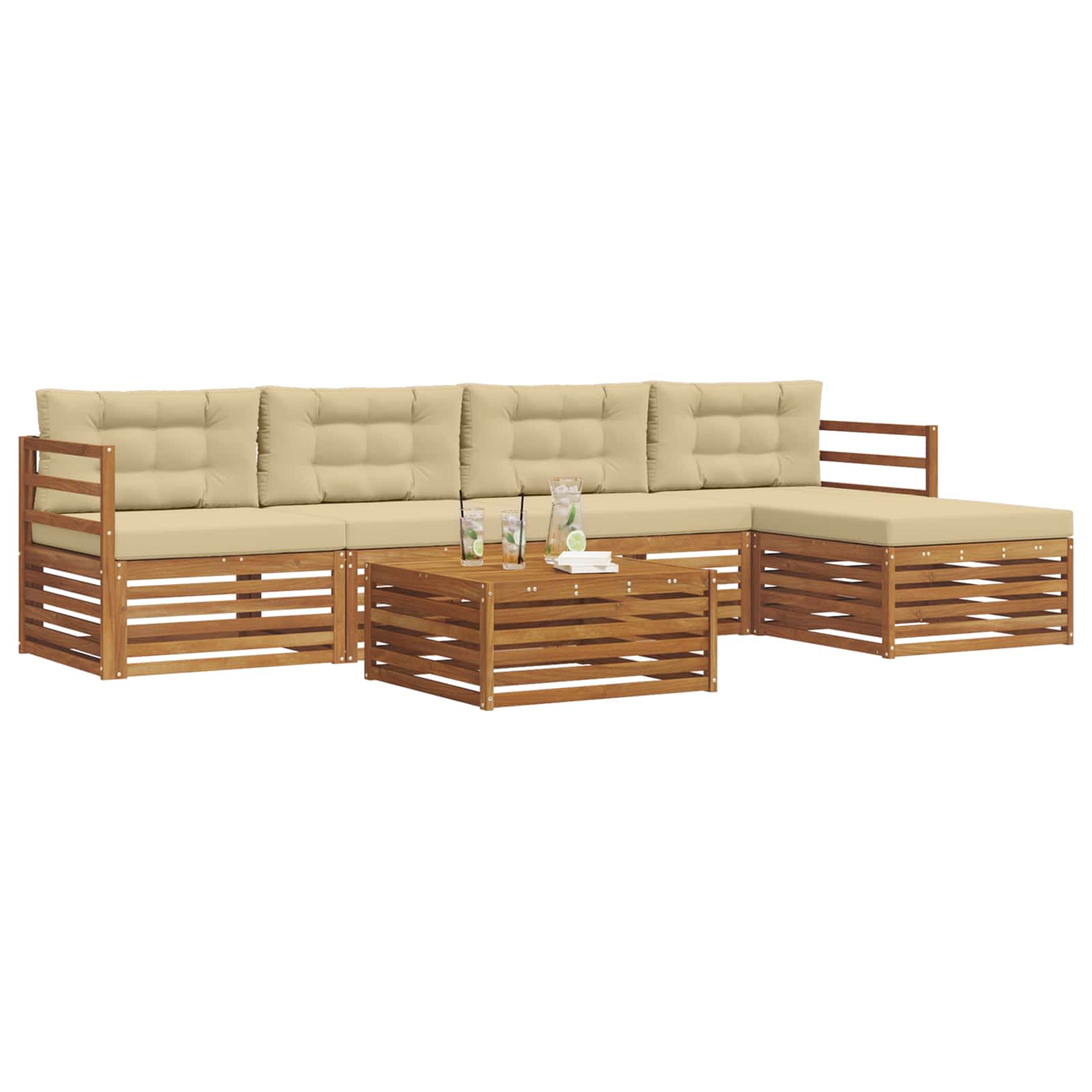 Set di divani da esterno con cuscino 6 pcs Naturale e Beige | homemem39