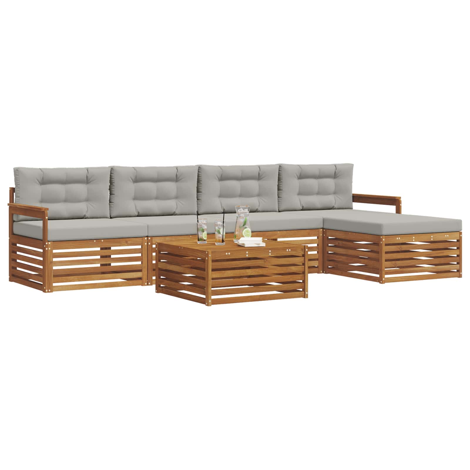 Set di divani da esterno 6 pcs Grigio Naturale e Chiaro | homemem39