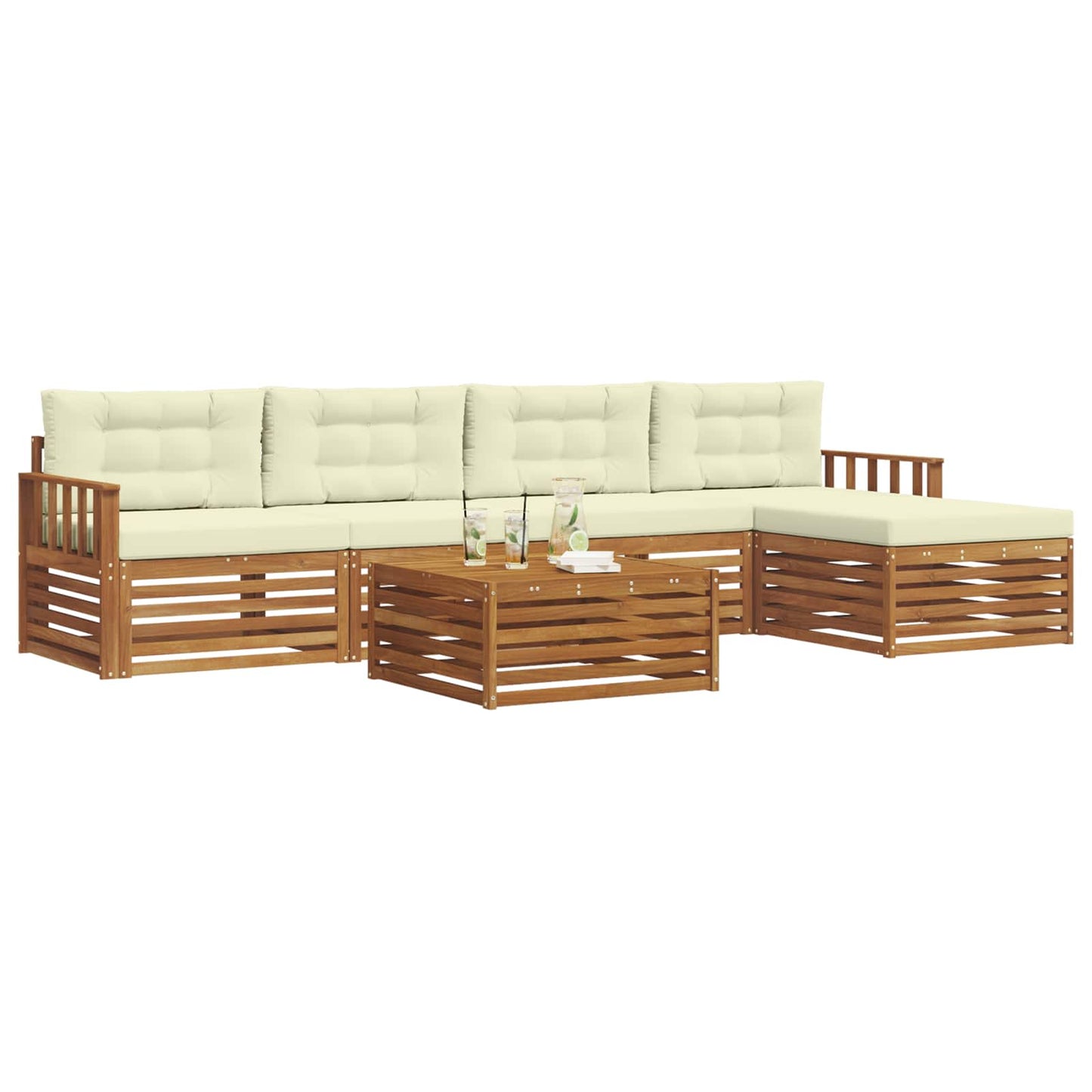Set di divani da esterno con cuscino 6 pcs Naturale e Crema | homemem39