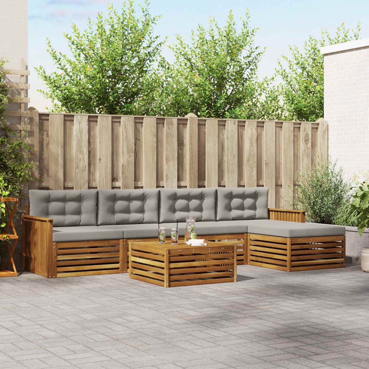 Set di divani da esterno 6 pcs Grigio Naturale e Chiaro