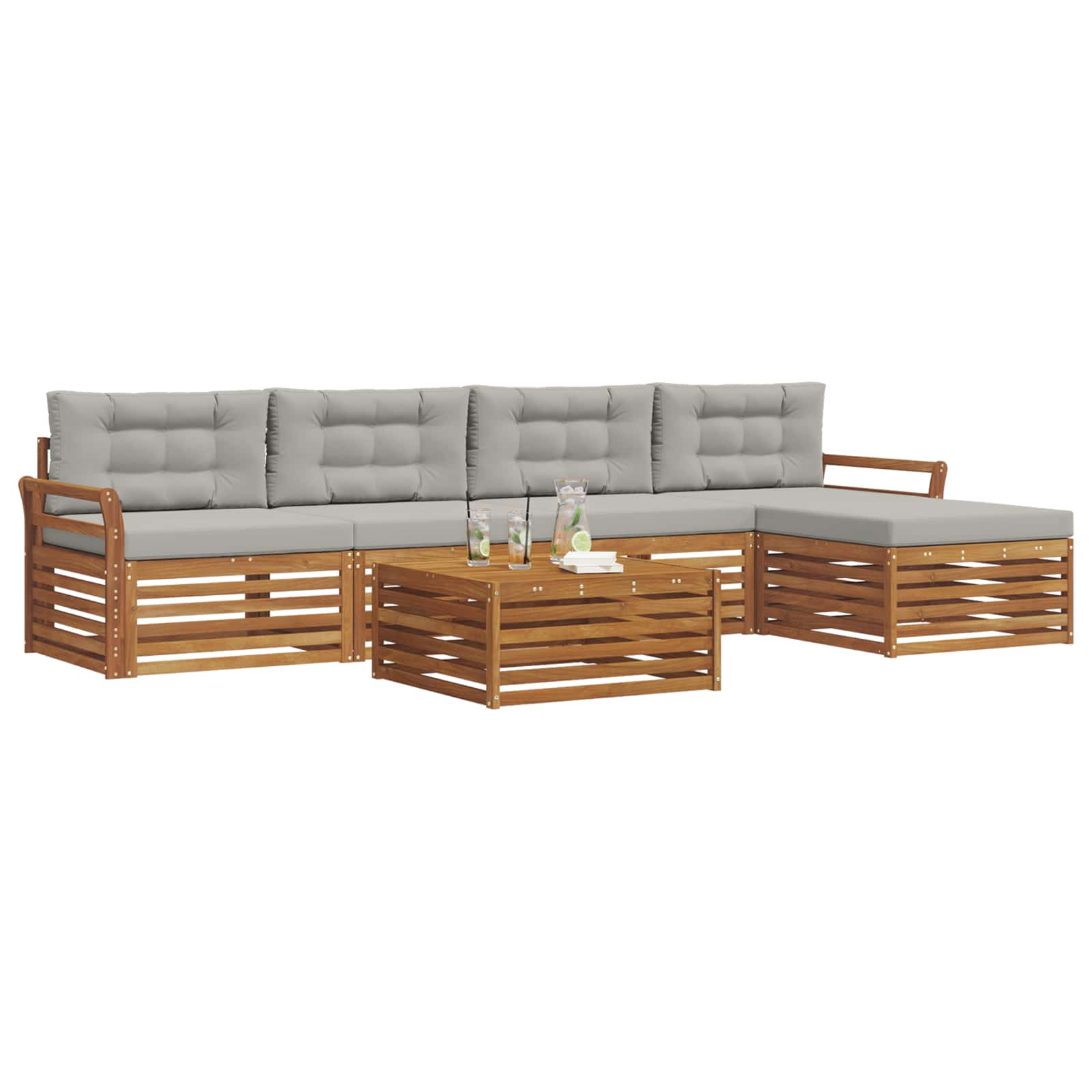 Set di divani da esterno 6 pcs Grigio Naturale e Chiaro | homemem39