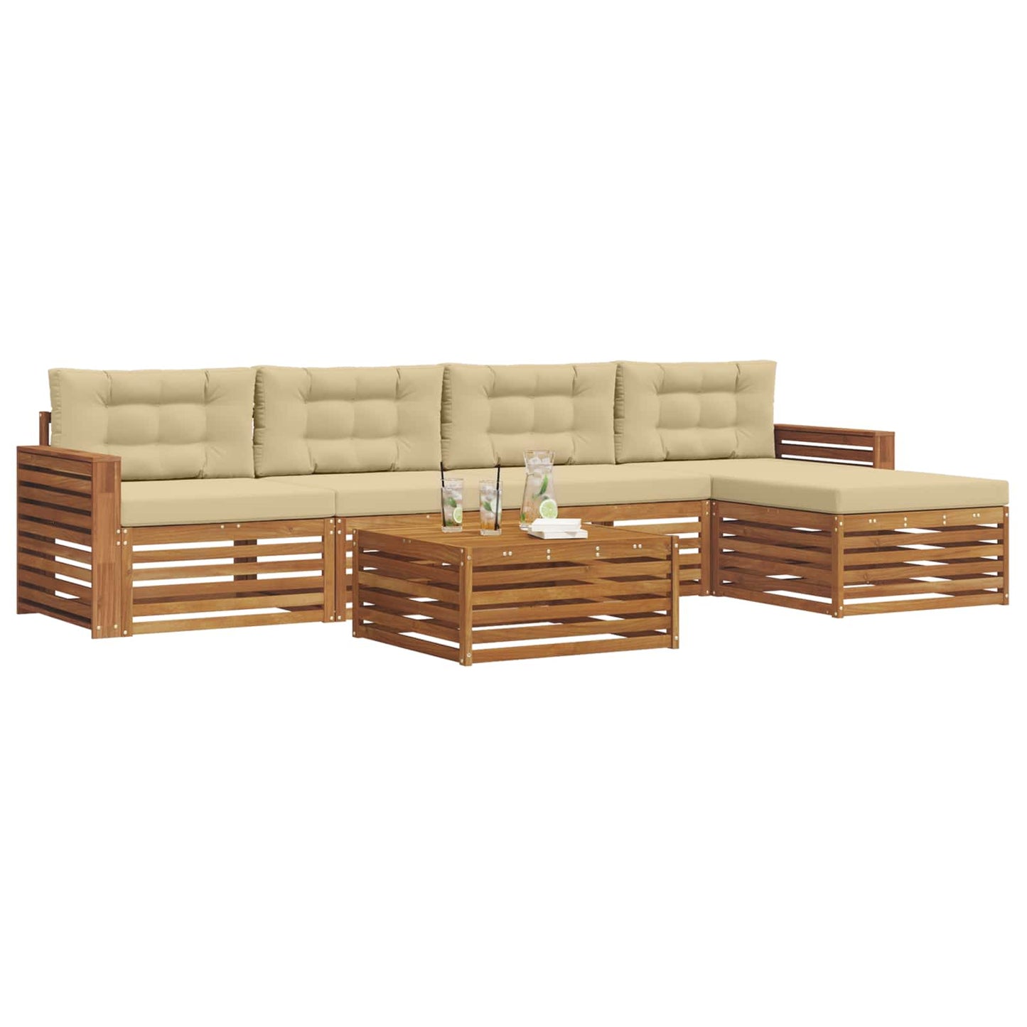 Set di divani da esterno con cuscino 6 pcs Naturale e Beige