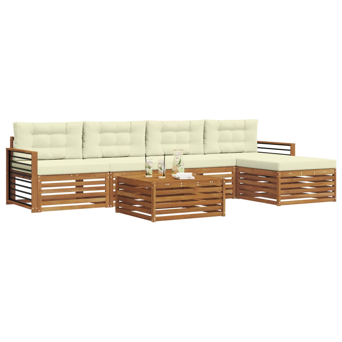 Set di divani da esterno con cuscino 6 pcs Naturale e Crema | homemem39