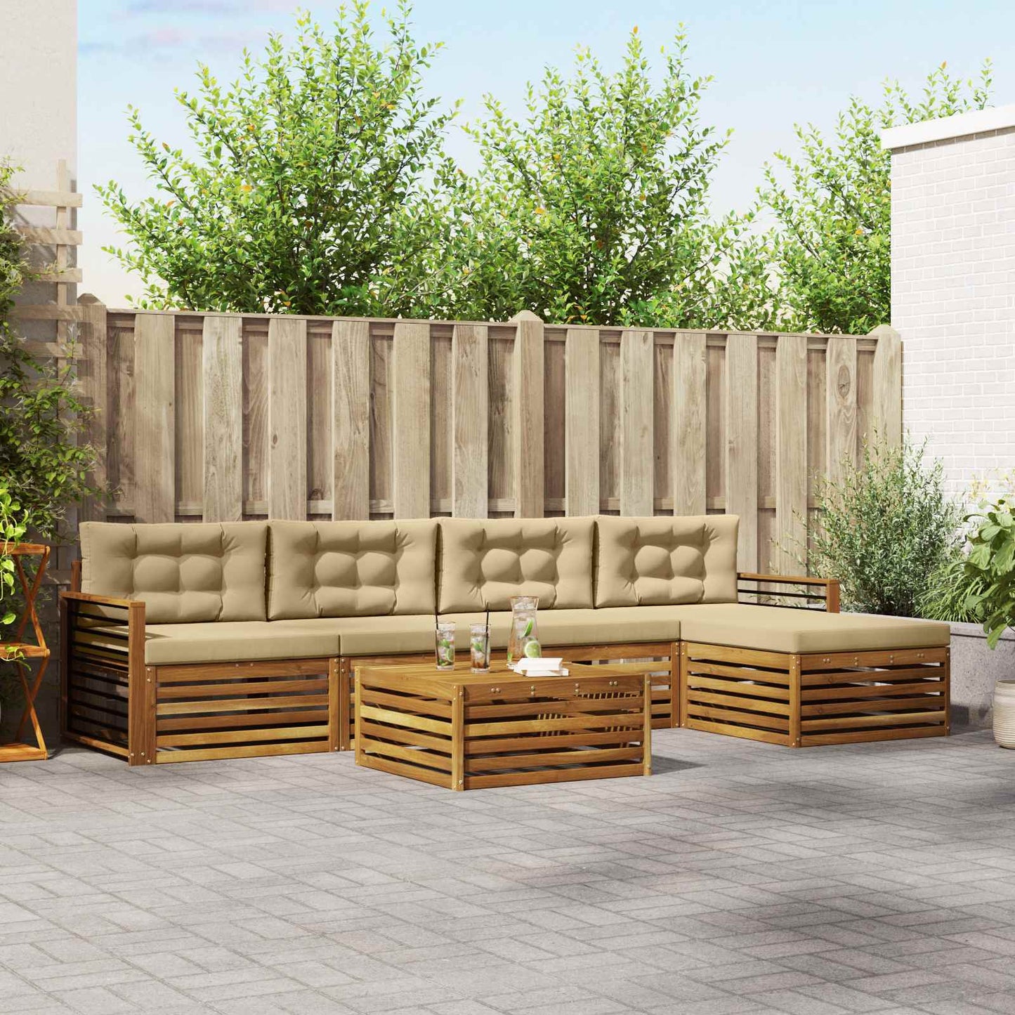 Set di divani da esterno con cuscino 6 pcs Naturale e Beige | homemem39