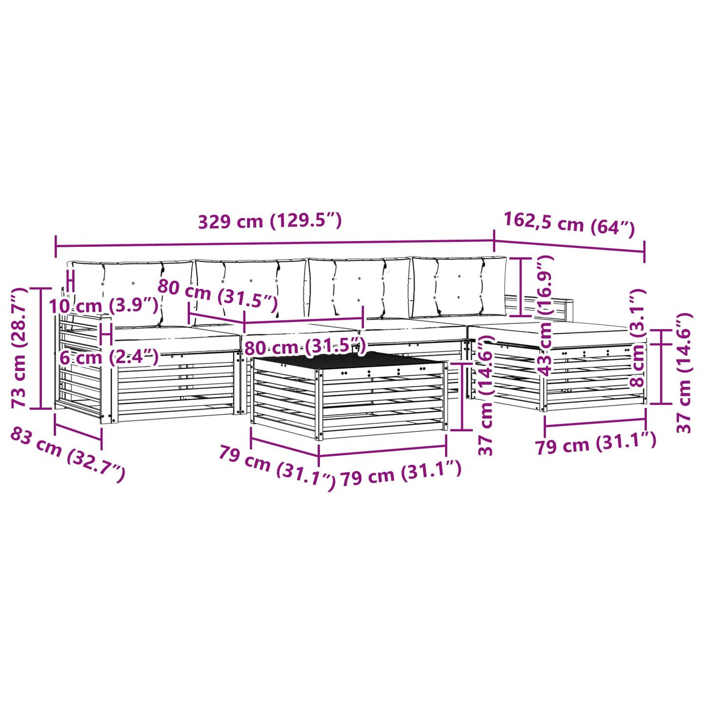Set di divani da esterno con cuscino 6 pcs Naturale e Beige | homemem39