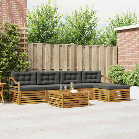 Set di divani da esterno con cuscino 6 pcs Naturale e Antracite | homemem39