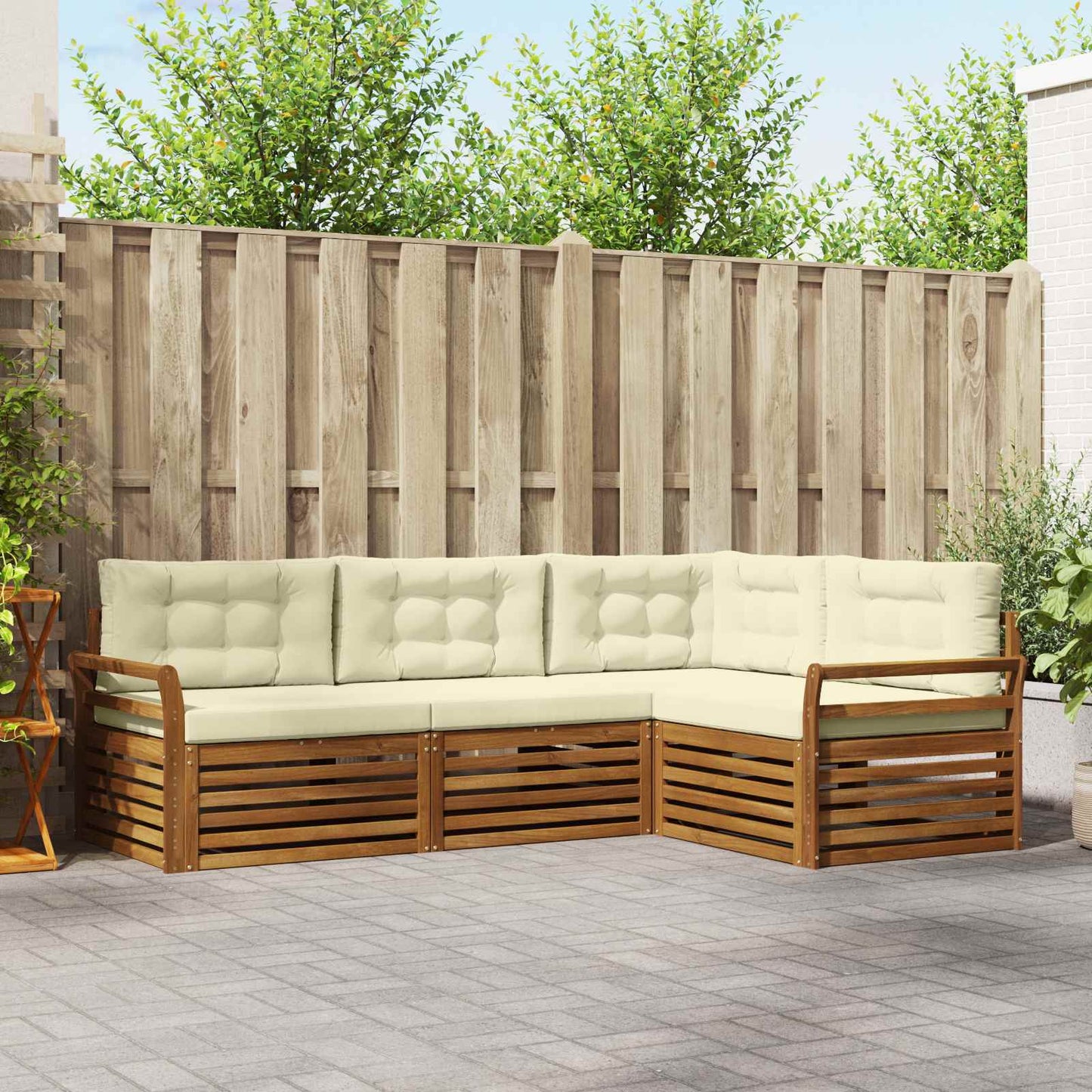 Set di divani da esterno con cuscino 4 pcs Naturale e Crema | homemem39