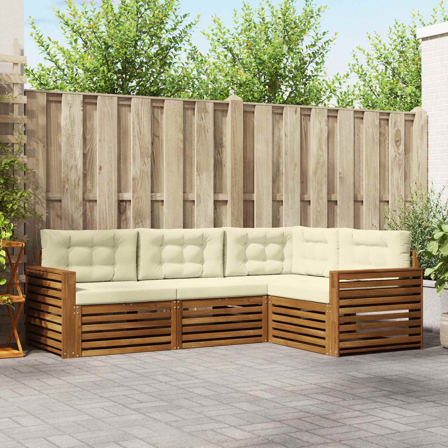 Set di divani da esterno con cuscino 4 pcs Naturale e Crema