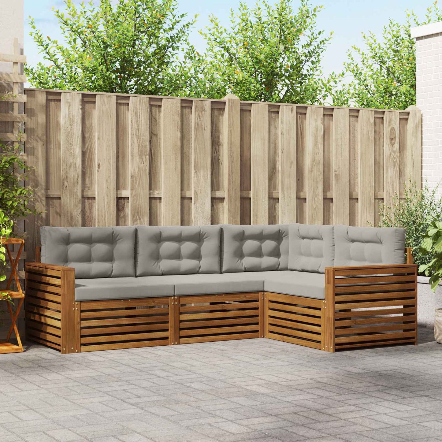 Set di divani da esterno 4 pcs Grigio Naturale e Chiaro