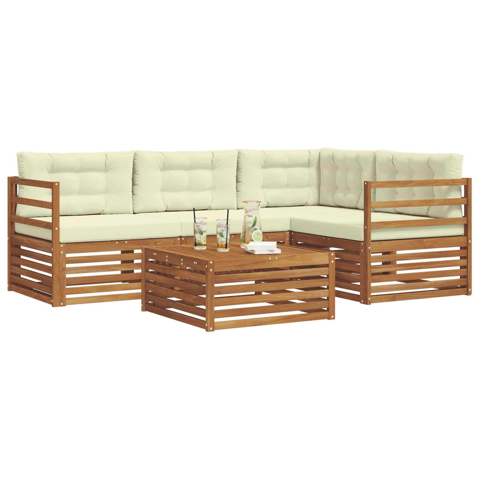 Set di divani da esterno con cuscino 5 pcs Naturale e Crema | homemem39