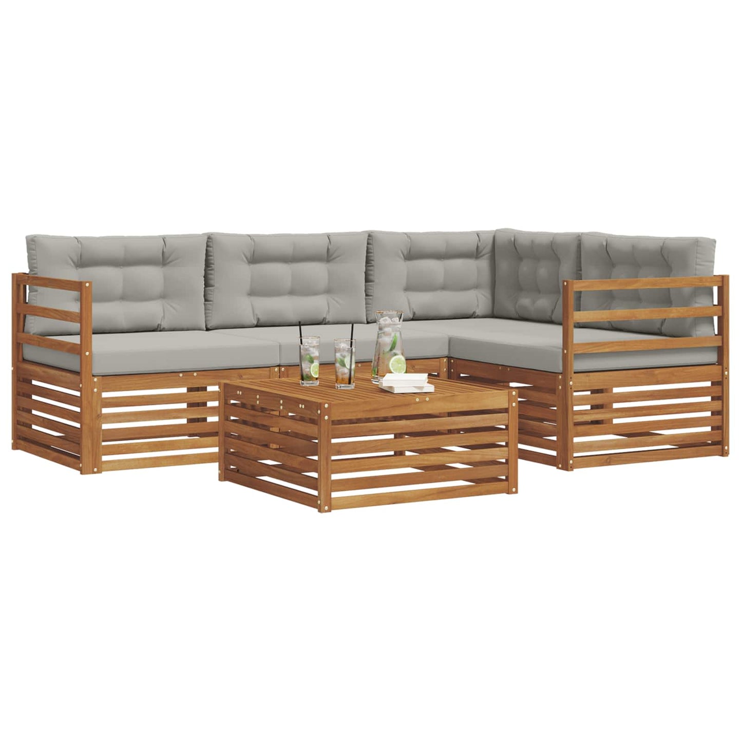 Set di divani da esterno 5 pcs Grigio Naturale e Chiaro | homemem39
