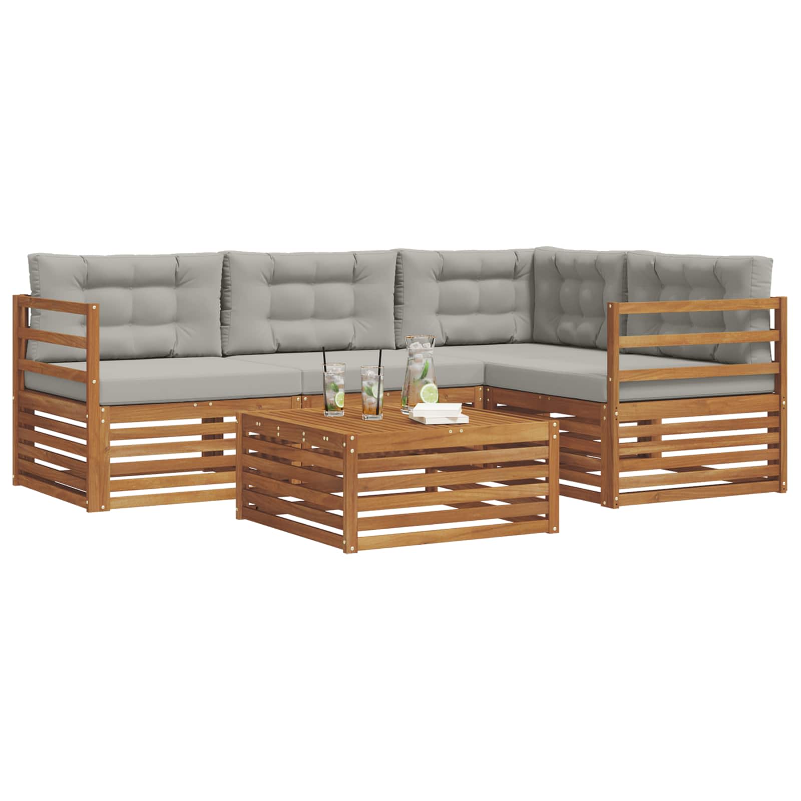 Set di divani da esterno 5 pcs Grigio Naturale e Chiaro | homemem39