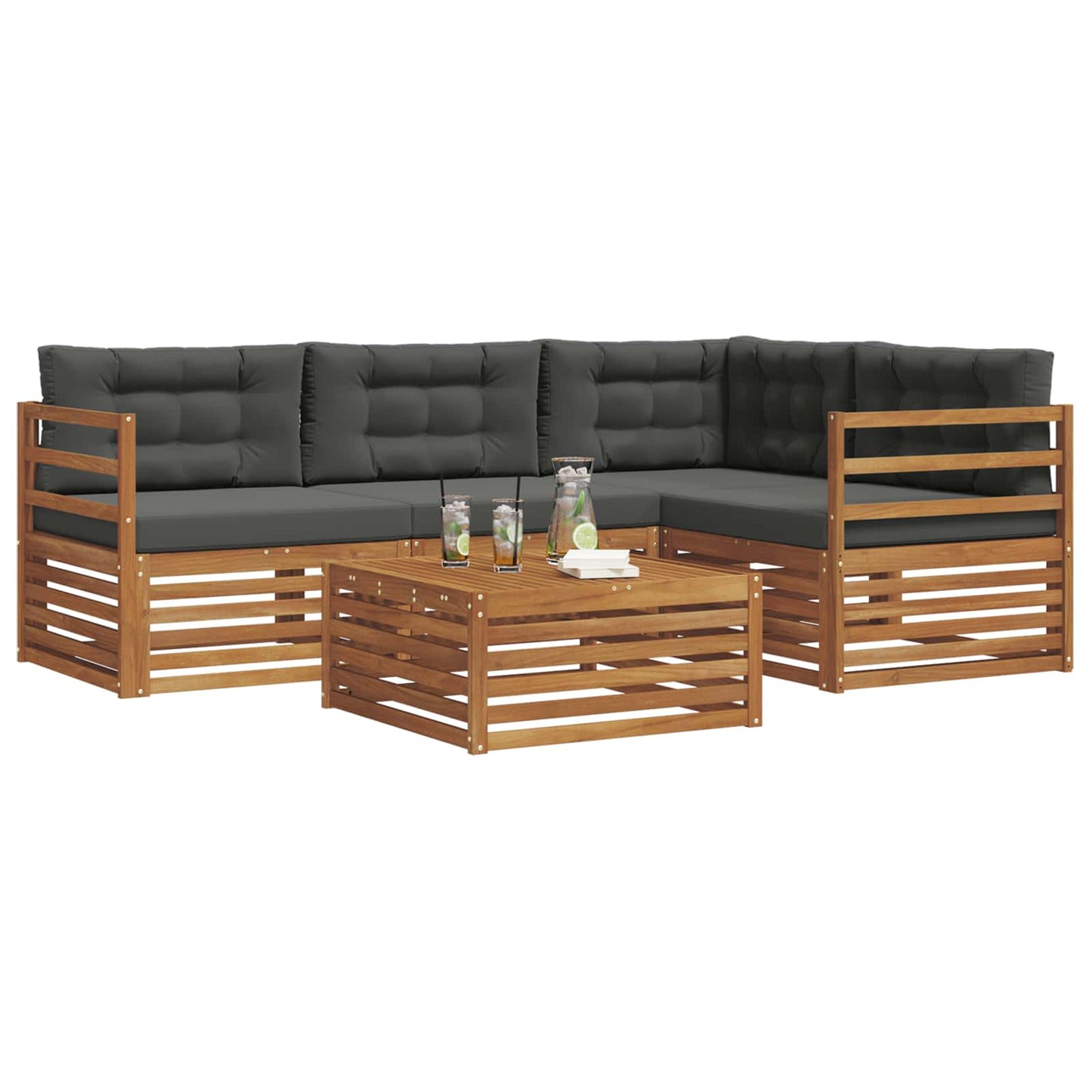 Set di divani da esterno con cuscino 5 pcs Naturale e Antracite
