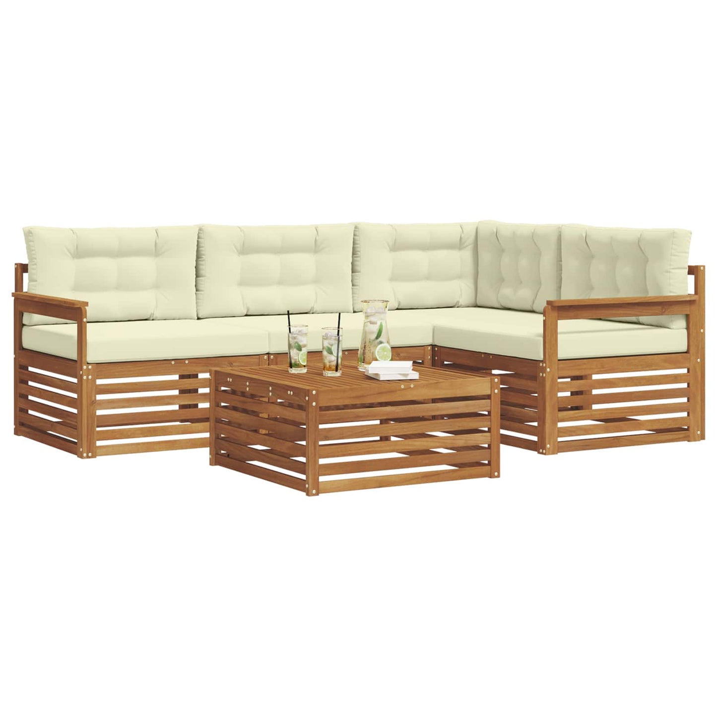 Set di divani da esterno con cuscino 5 pcs Naturale e Crema | homemem39