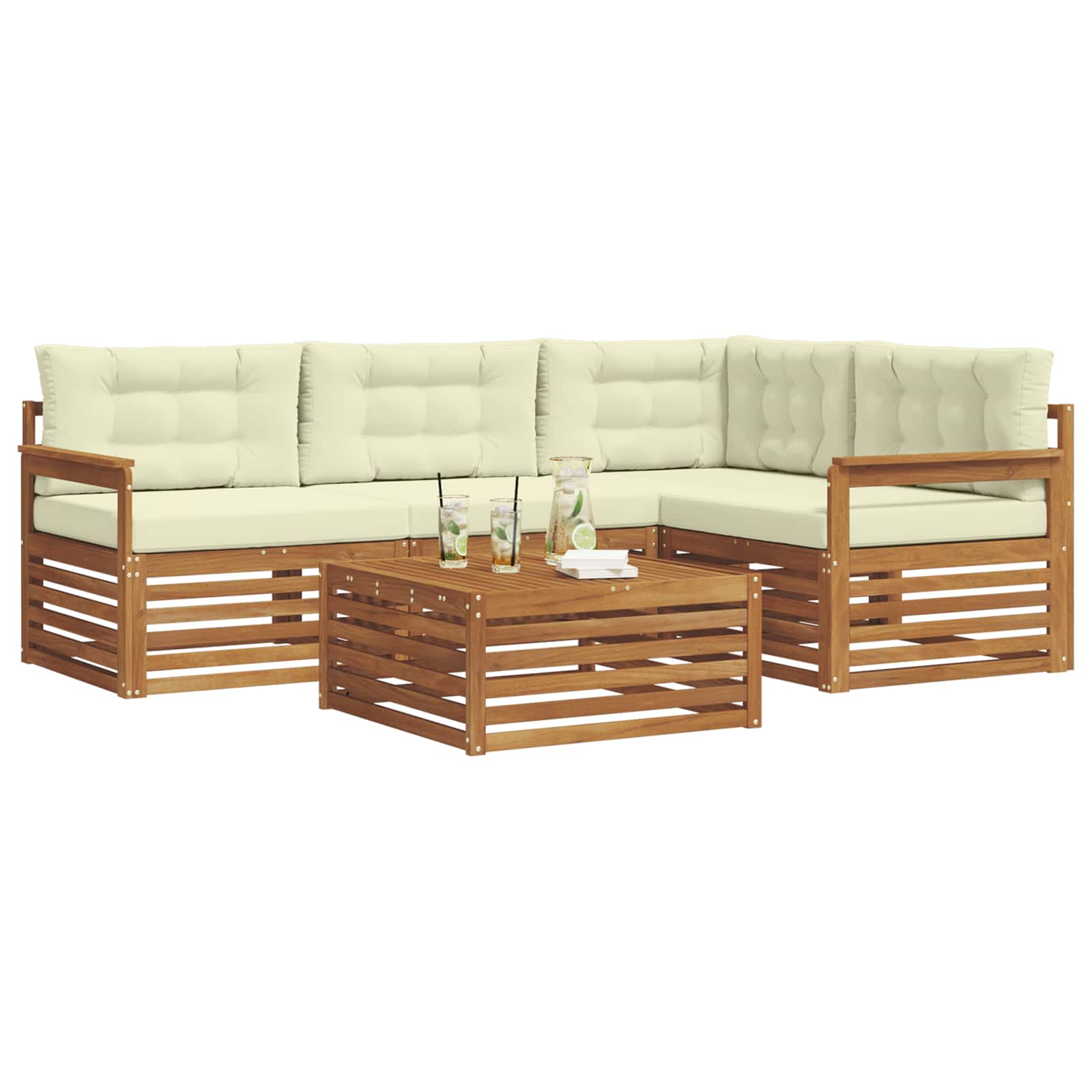 Set di divani da esterno con cuscino 5 pcs Naturale e Crema | homemem39