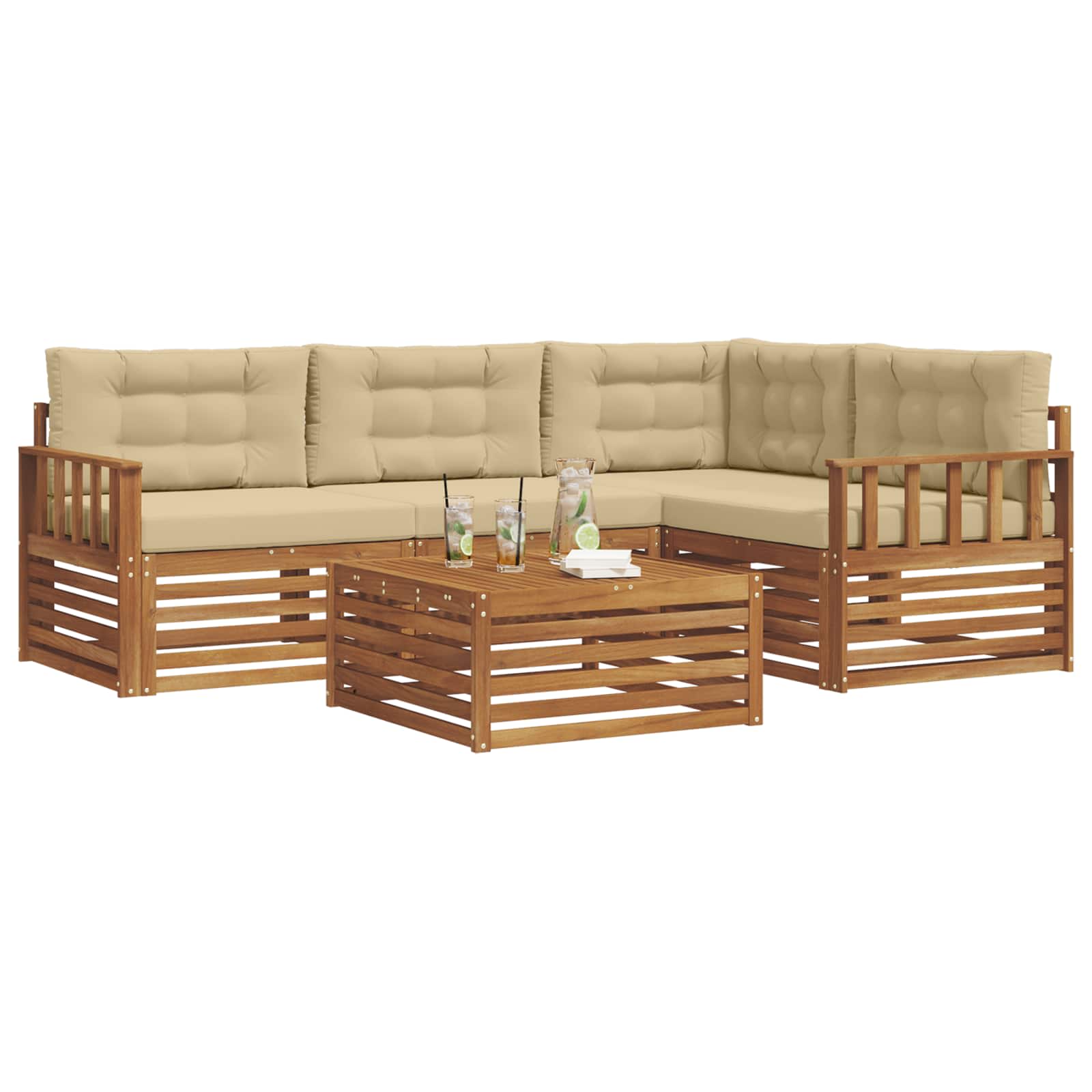 Set di divani da esterno con cuscino 5 pcs Naturale e Beige | homemem39