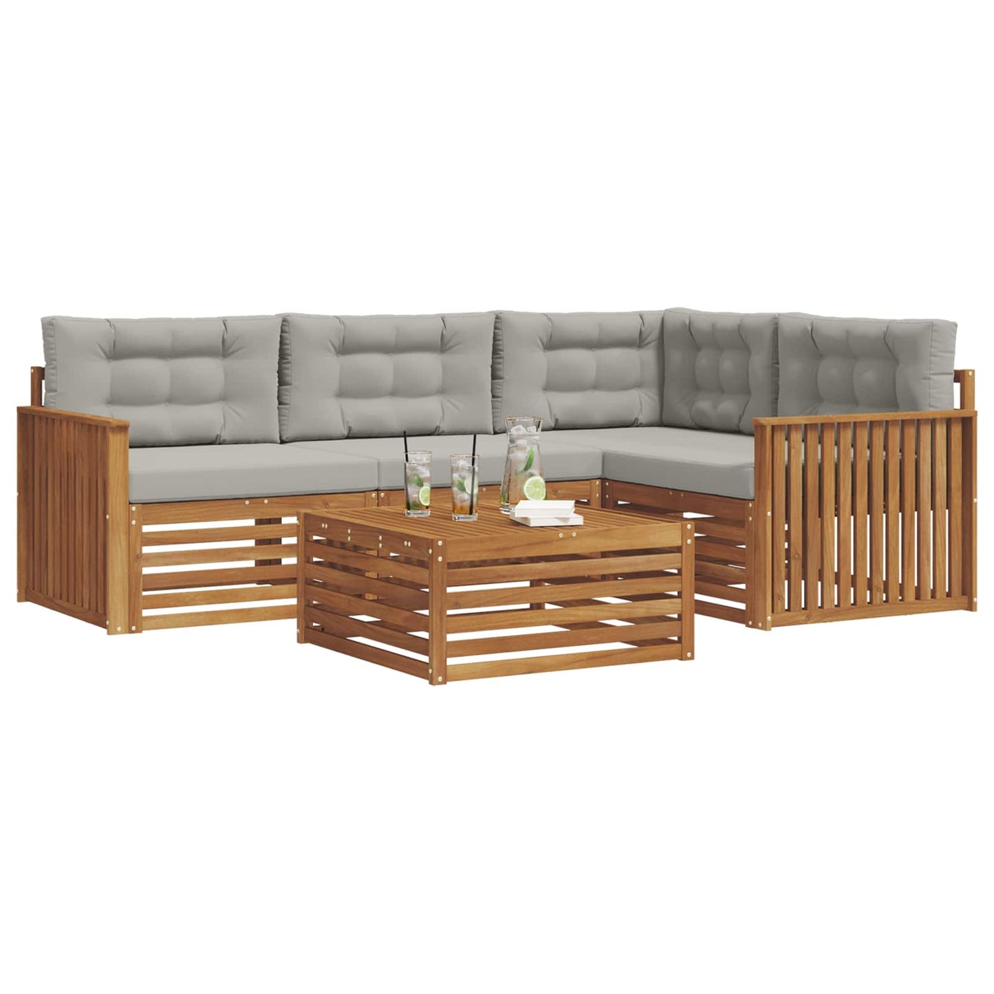 Set di divani da esterno 5 pcs Grigio Naturale e Chiaro | homemem39